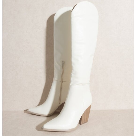 NWT Oasis Society Clara Knee High Western Boots, White Tall Boots, Fall Boots - Picture 4 of 5